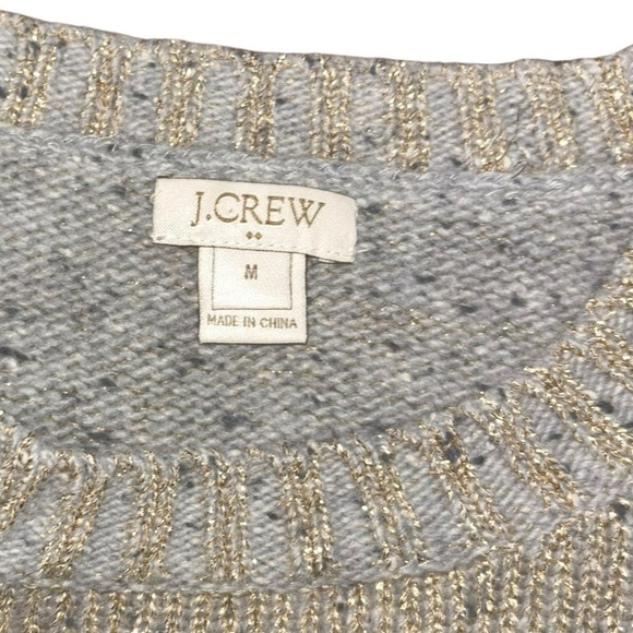 J. Crew Lamb Wool Gold Shimmer Gray Winter Sweater Women’s M Christmas Holiday - Picture 9 of 13